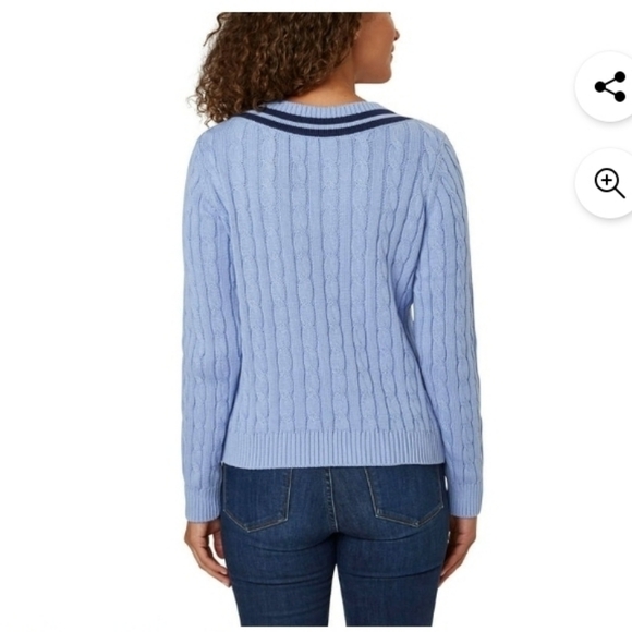 Lands' End Women's V-Neck Cable Sweater - Picture 3 of 7